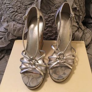 Coach Joslin Metallic Silver Wedges - Size 6